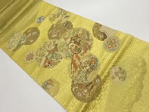 御帳錦ふくれ織引箔雪輪に花々・御所車・小物・蝶模様織出し袋帯